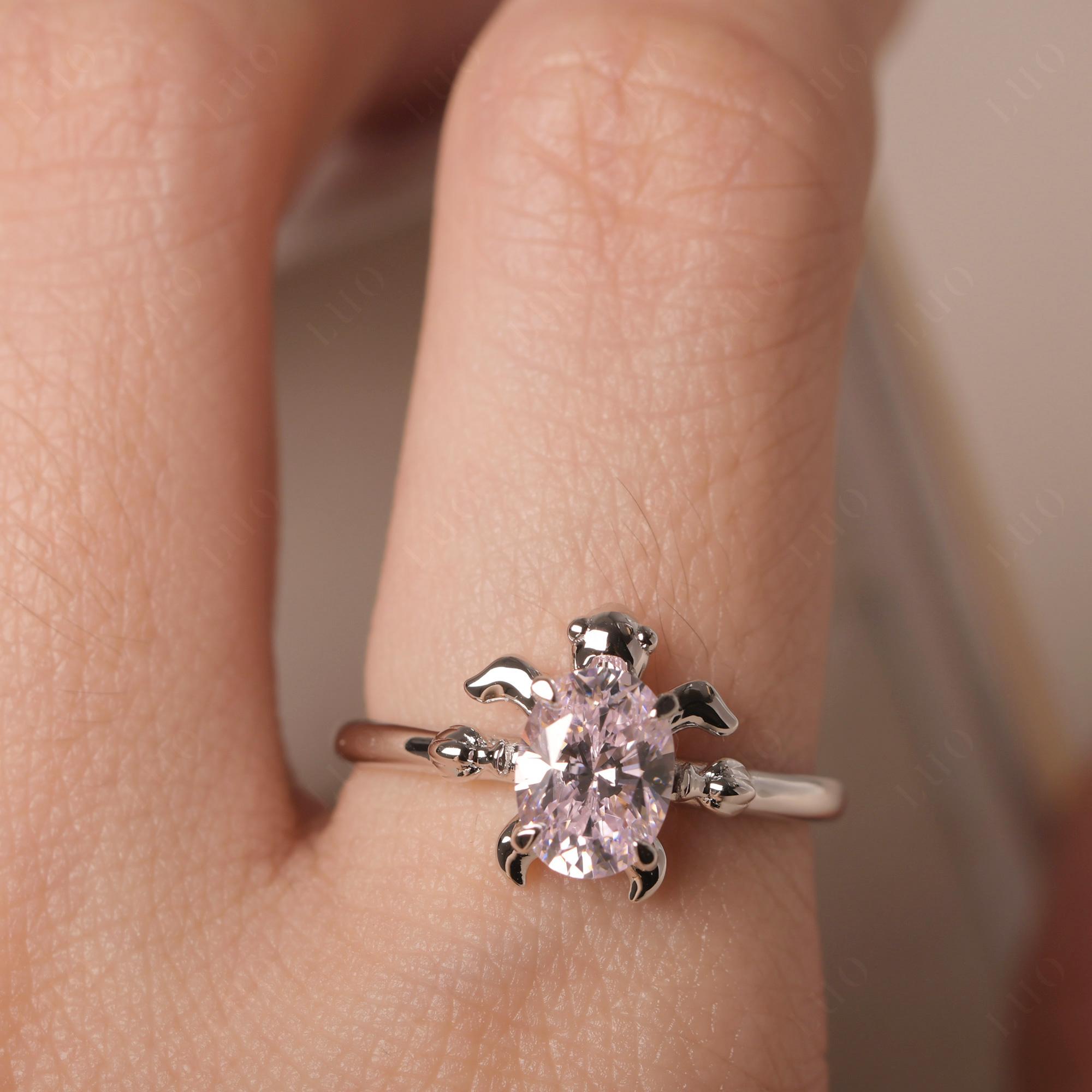 Oval Cut Pink Cubic Zirconia Turtle Ring - LUO Jewelry