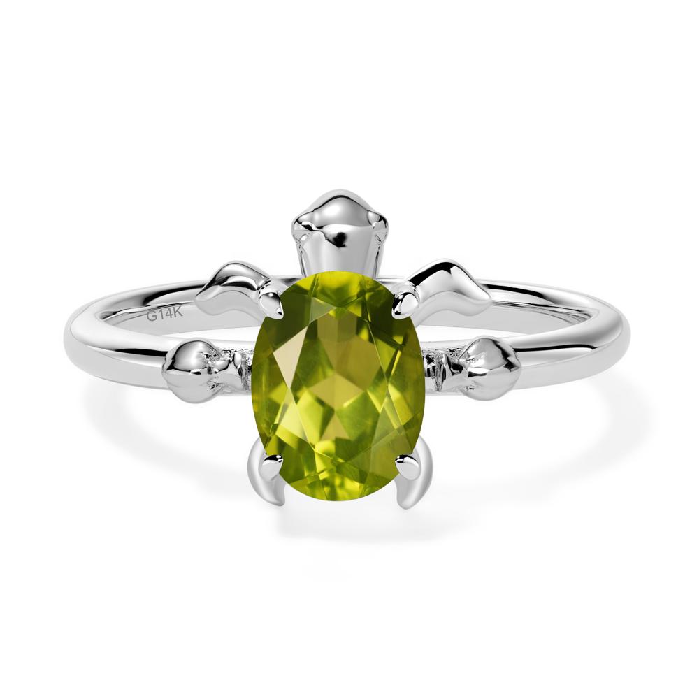 Oval Cut Peridot Turtle Ring - LUO Jewelry #metal_14k white gold