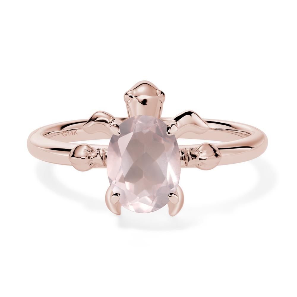 Oval Cut Rose Quartz Turtle Ring - LUO Jewelry #metal_14k rose gold