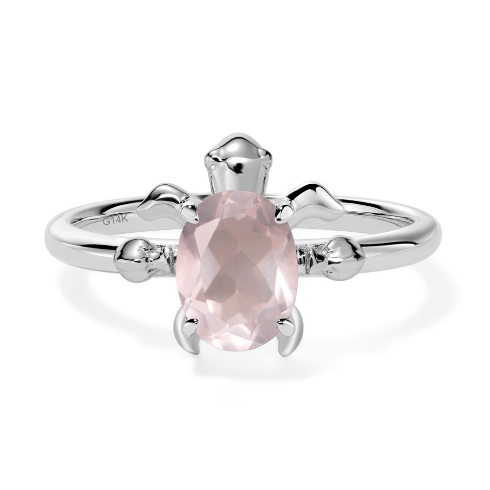 Oval Cut Rose Quartz Turtle Ring - LUO Jewelry #metal_14k white gold