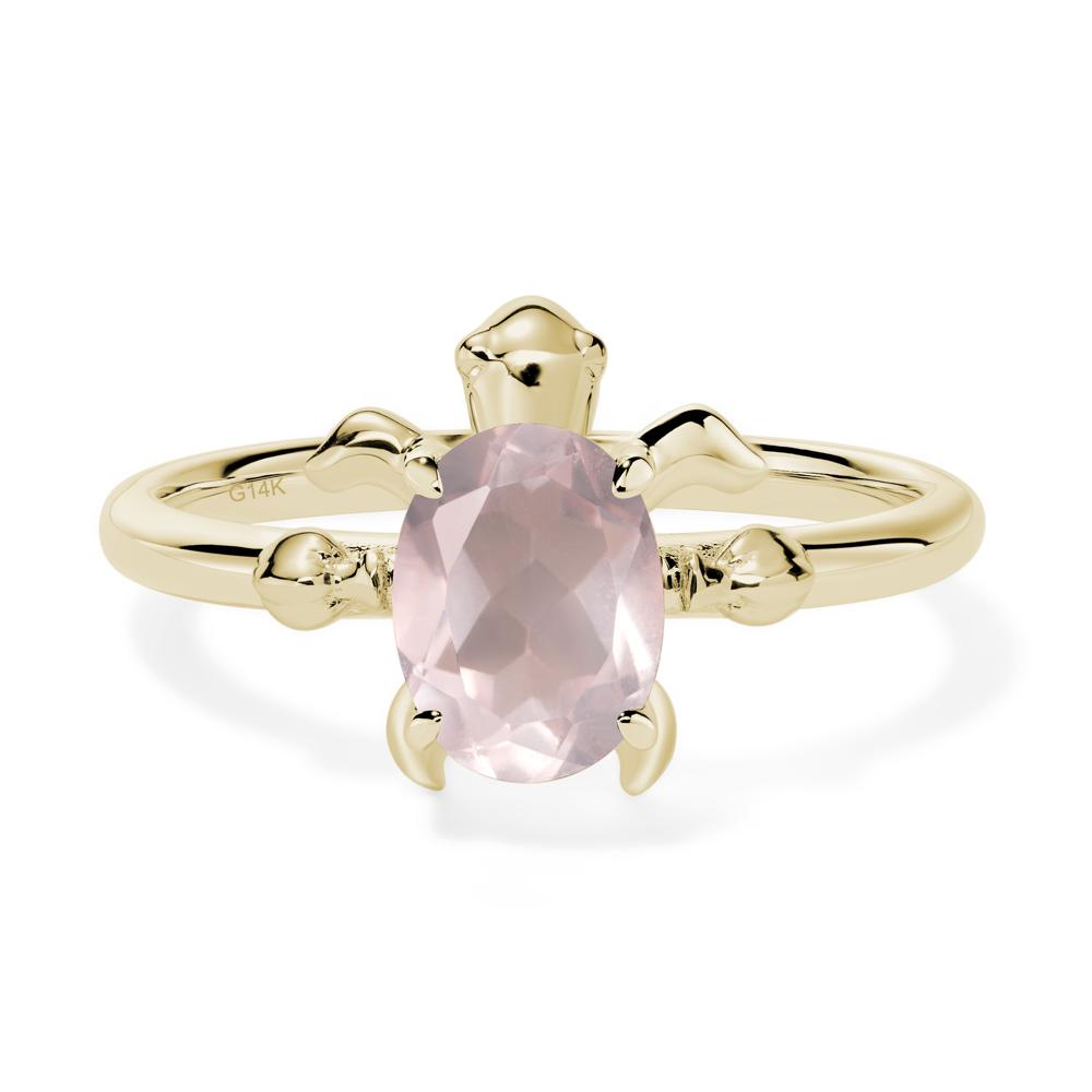 Oval Cut Rose Quartz Turtle Ring - LUO Jewelry #metal_14k yellow gold