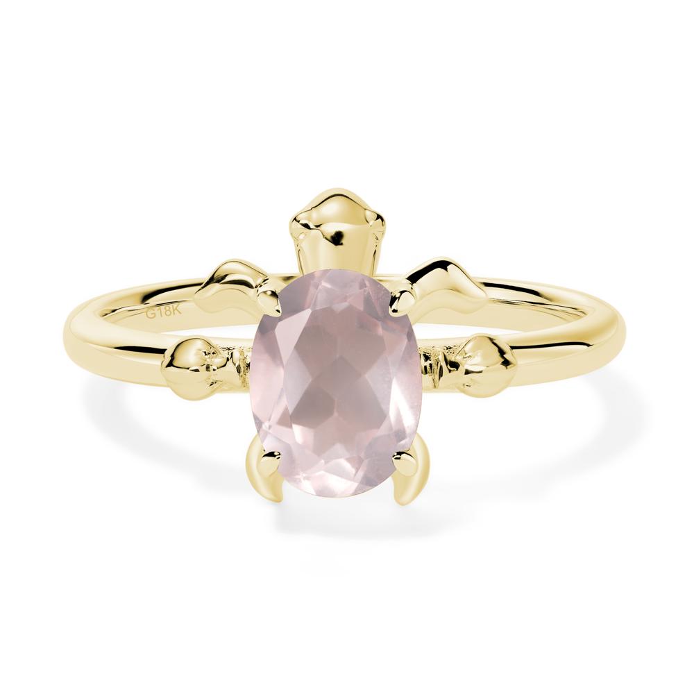 Oval Cut Rose Quartz Turtle Ring - LUO Jewelry #metal_18k yellow gold