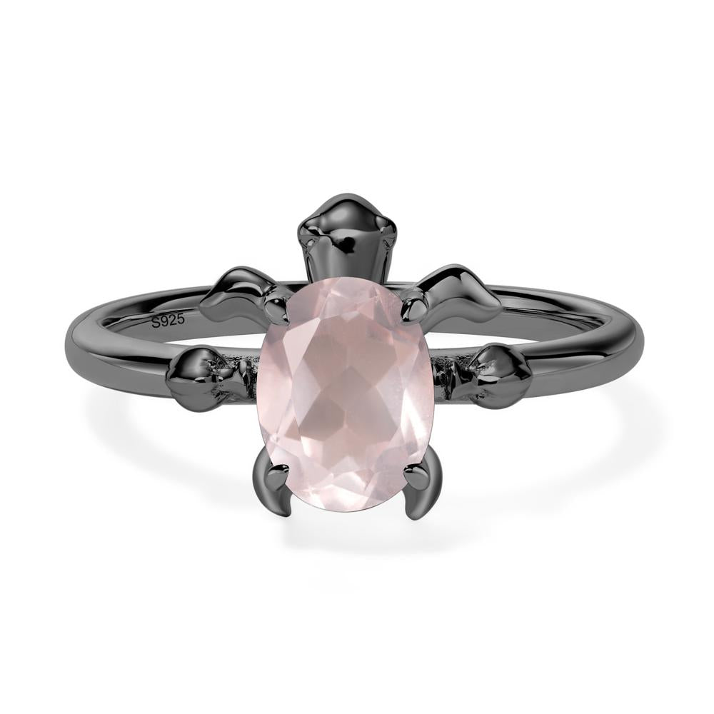 Oval Cut Rose Quartz Turtle Ring - LUO Jewelry #metal_black finish sterling silver