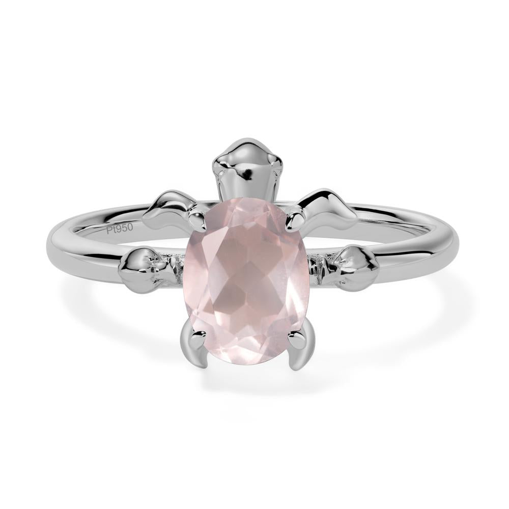 Oval Cut Rose Quartz Turtle Ring - LUO Jewelry #metal_platinum