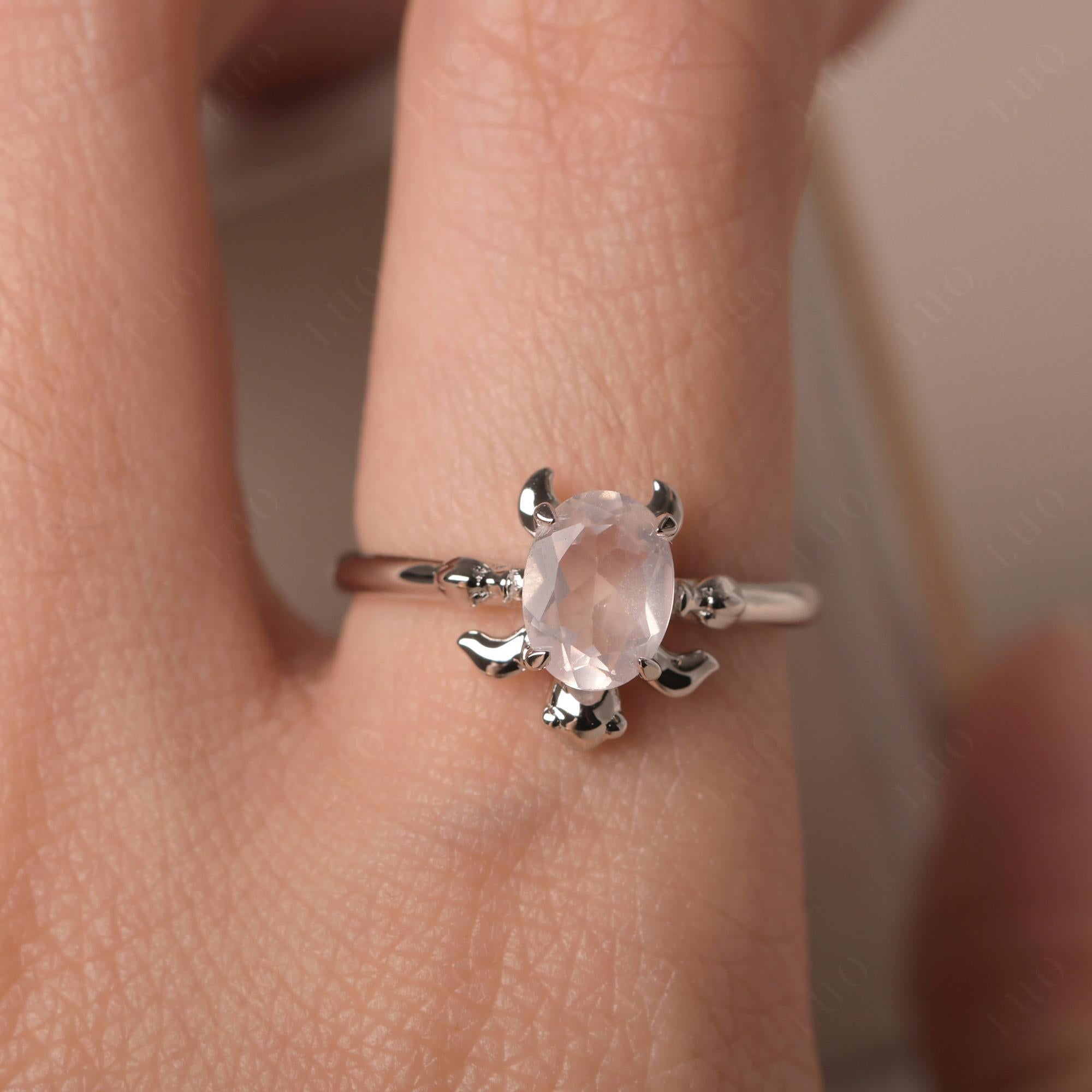 Oval Cut Rose Quartz Turtle Ring - LUO Jewelry
