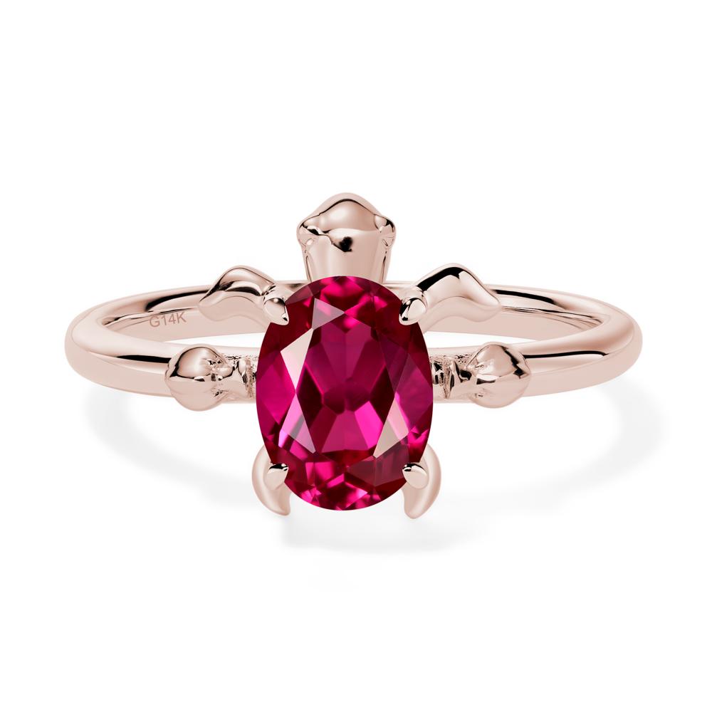 Oval Cut Lab Grown Ruby Turtle Ring - LUO Jewelry #metal_14k rose gold