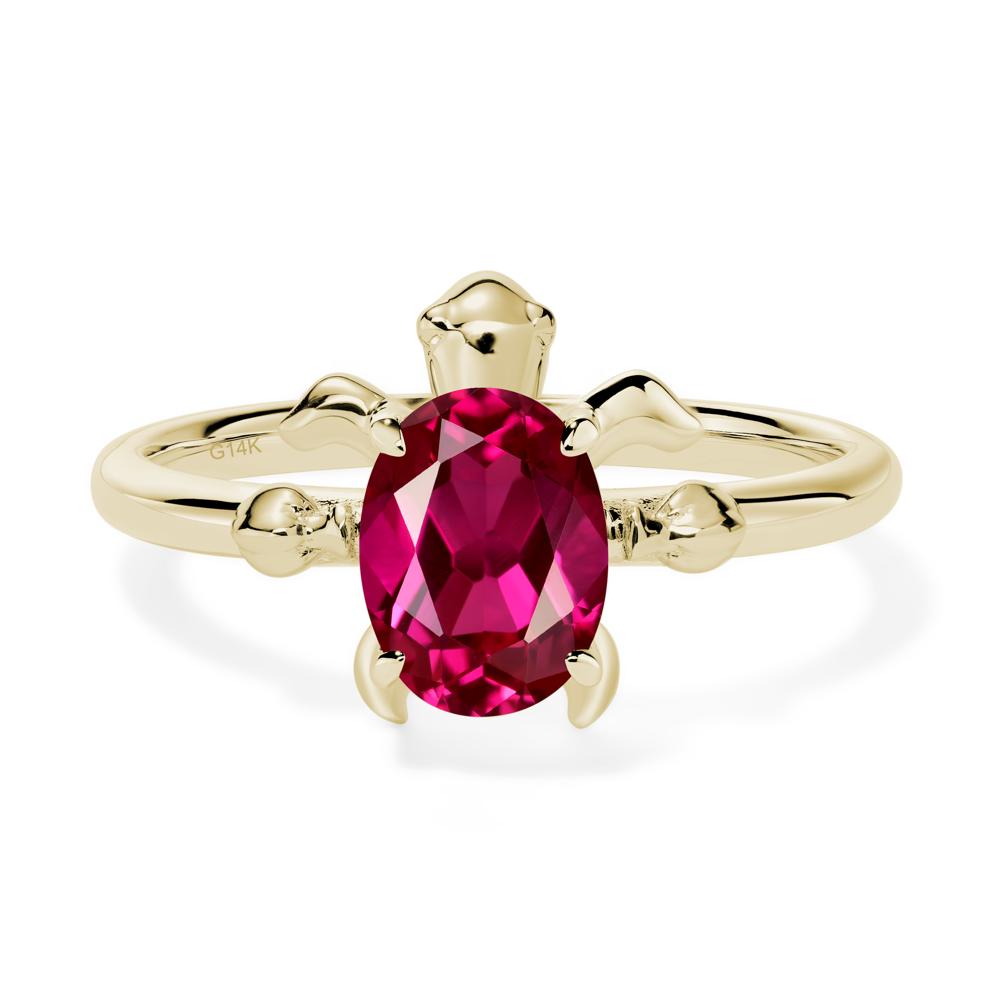 Oval Cut Lab Grown Ruby Turtle Ring - LUO Jewelry #metal_14k yellow gold
