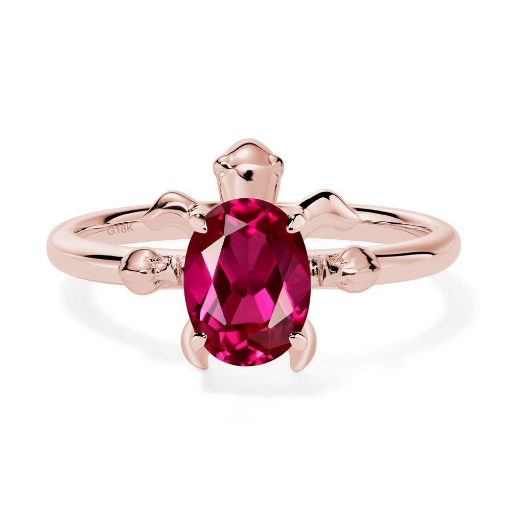 Oval Cut Lab Grown Ruby Turtle Ring - LUO Jewelry #metal_18k rose gold