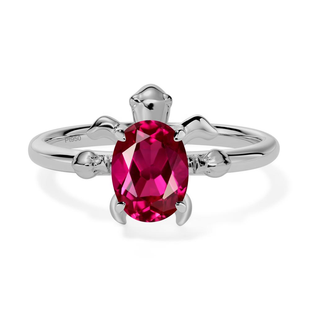 Oval Cut Lab Grown Ruby Turtle Ring - LUO Jewelry #metal_platinum