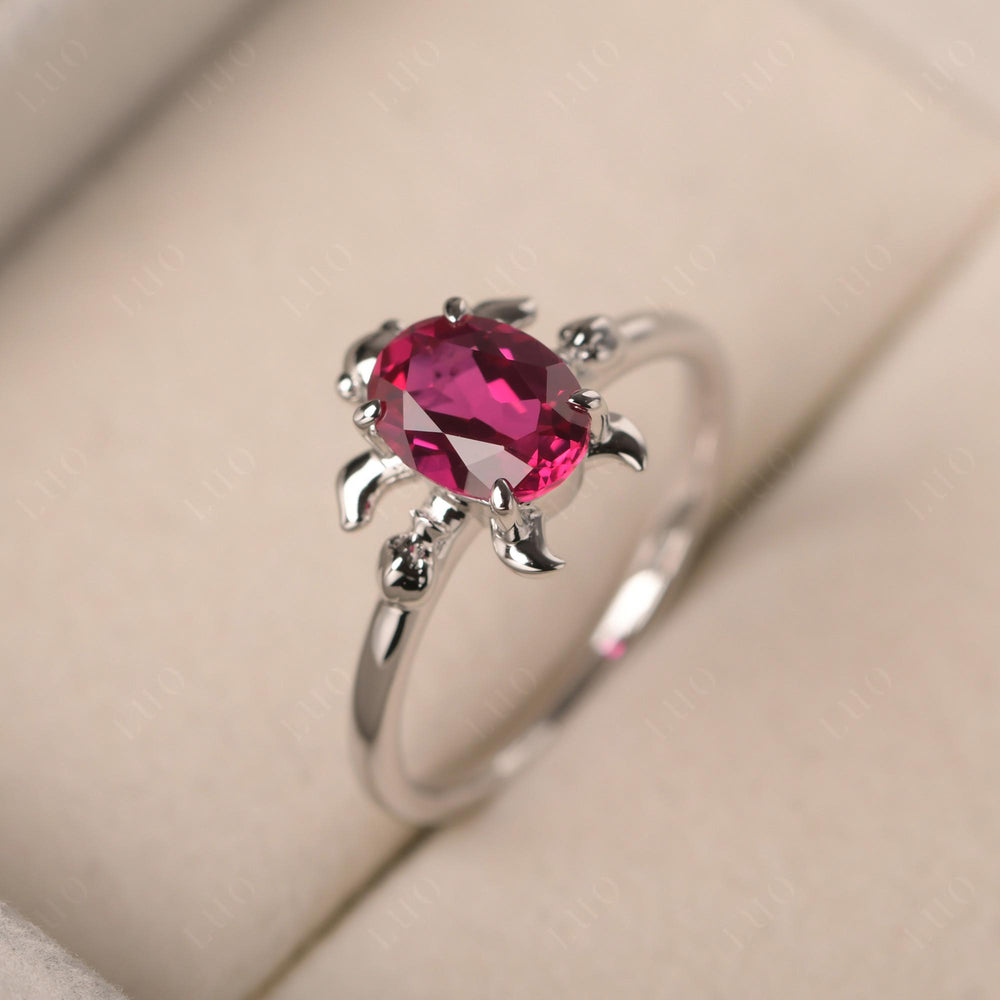 Tortoise Shaped Ruby Ring White Gold - LUO Jewelry