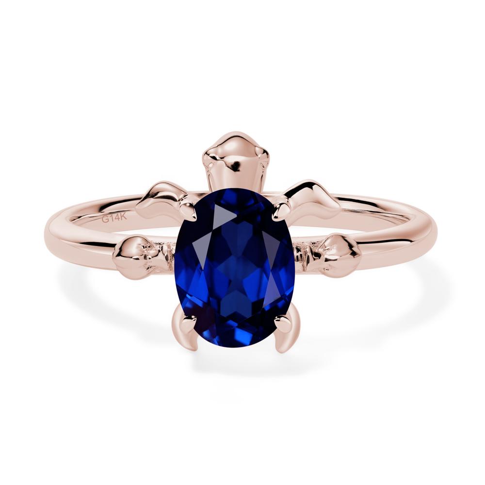 Oval Cut Lab Sapphire Turtle Ring - LUO Jewelry #metal_14k rose gold