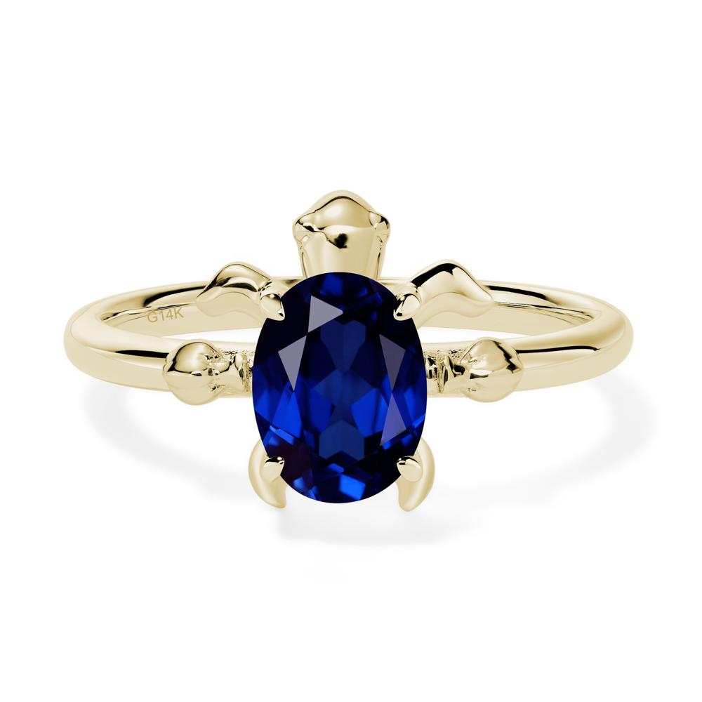 Oval Cut Lab Sapphire Turtle Ring - LUO Jewelry #metal_14k yellow gold