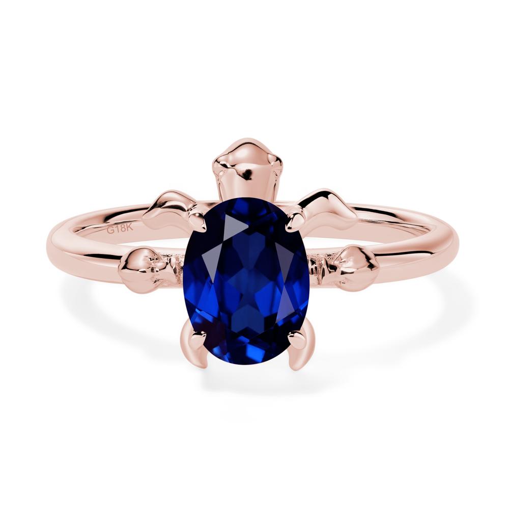 Oval Cut Lab Sapphire Turtle Ring - LUO Jewelry #metal_18k rose gold