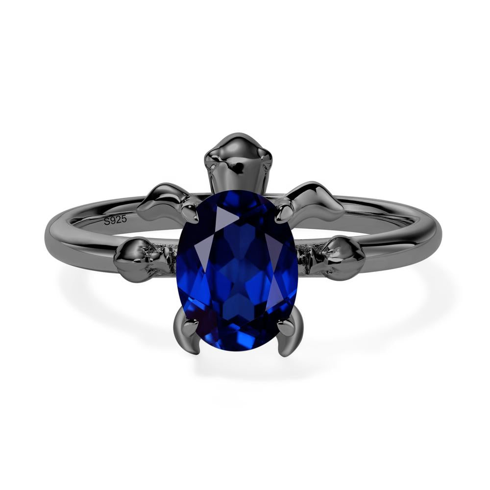 Oval Cut Lab Sapphire Turtle Ring - LUO Jewelry #metal_black finish sterling silver