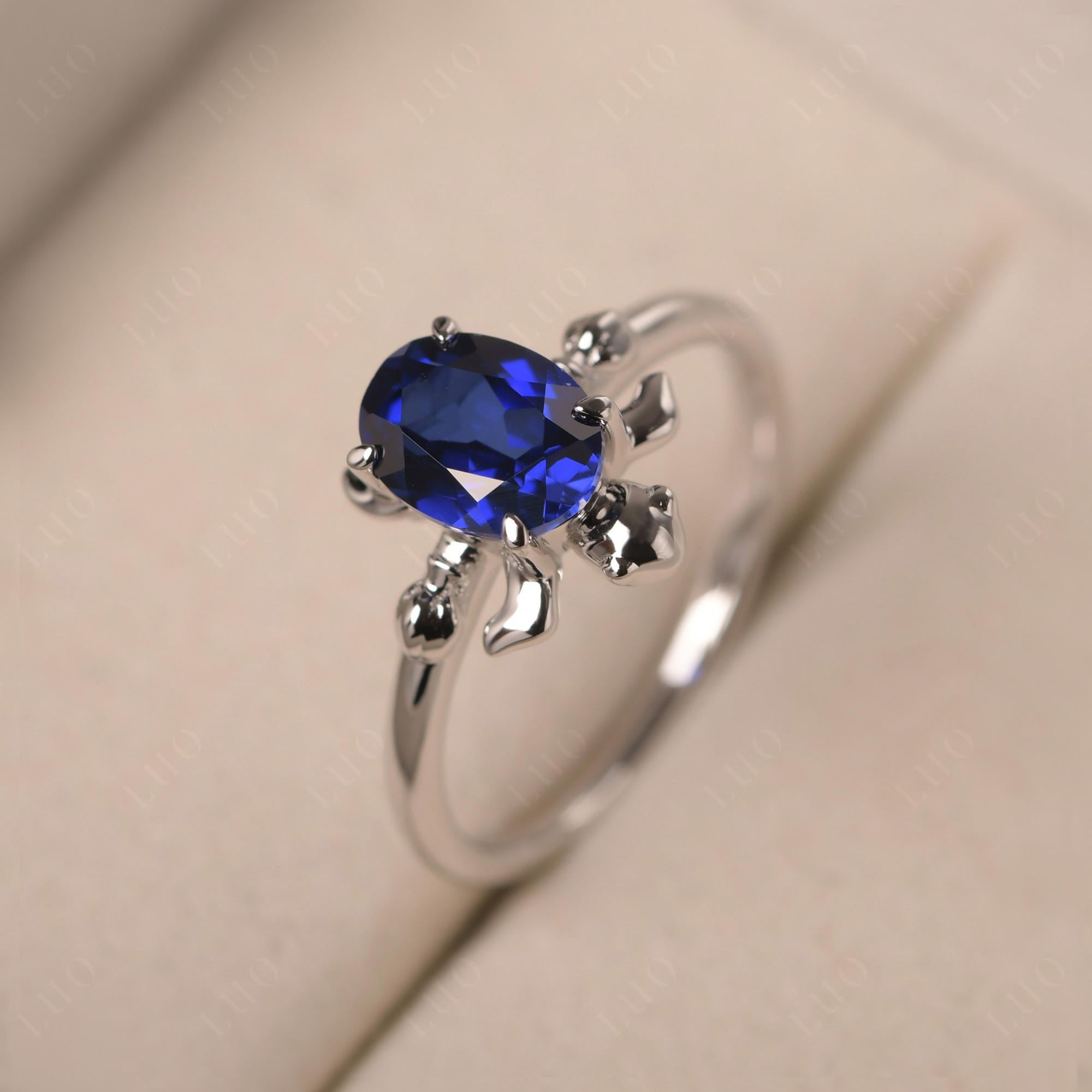 Oval Cut Lab Sapphire Turtle Ring - LUO Jewelry
