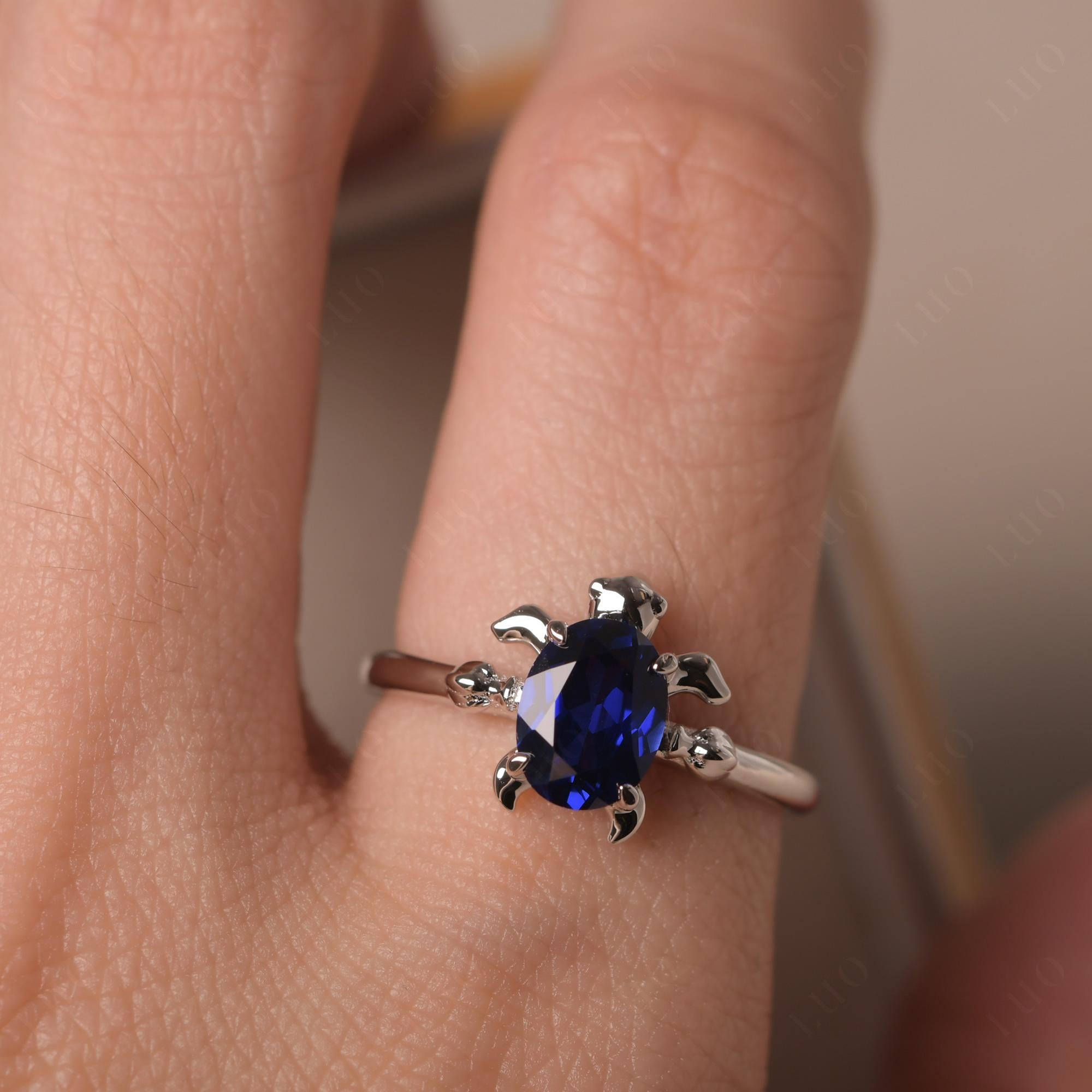 Oval Cut Lab Sapphire Turtle Ring - LUO Jewelry
