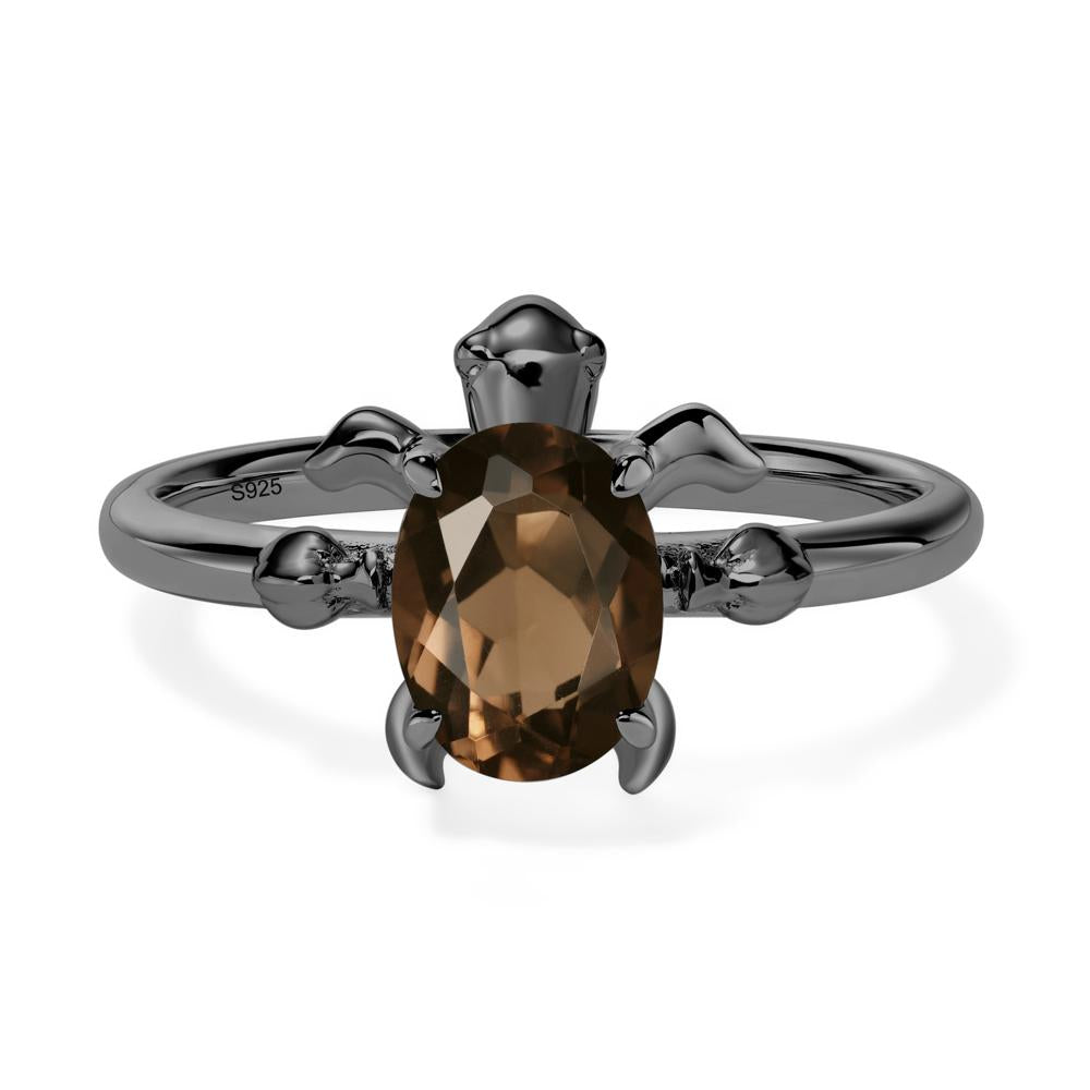 Oval Cut Smoky Quartz Turtle Ring - LUO Jewelry #metal_black finish sterling silver