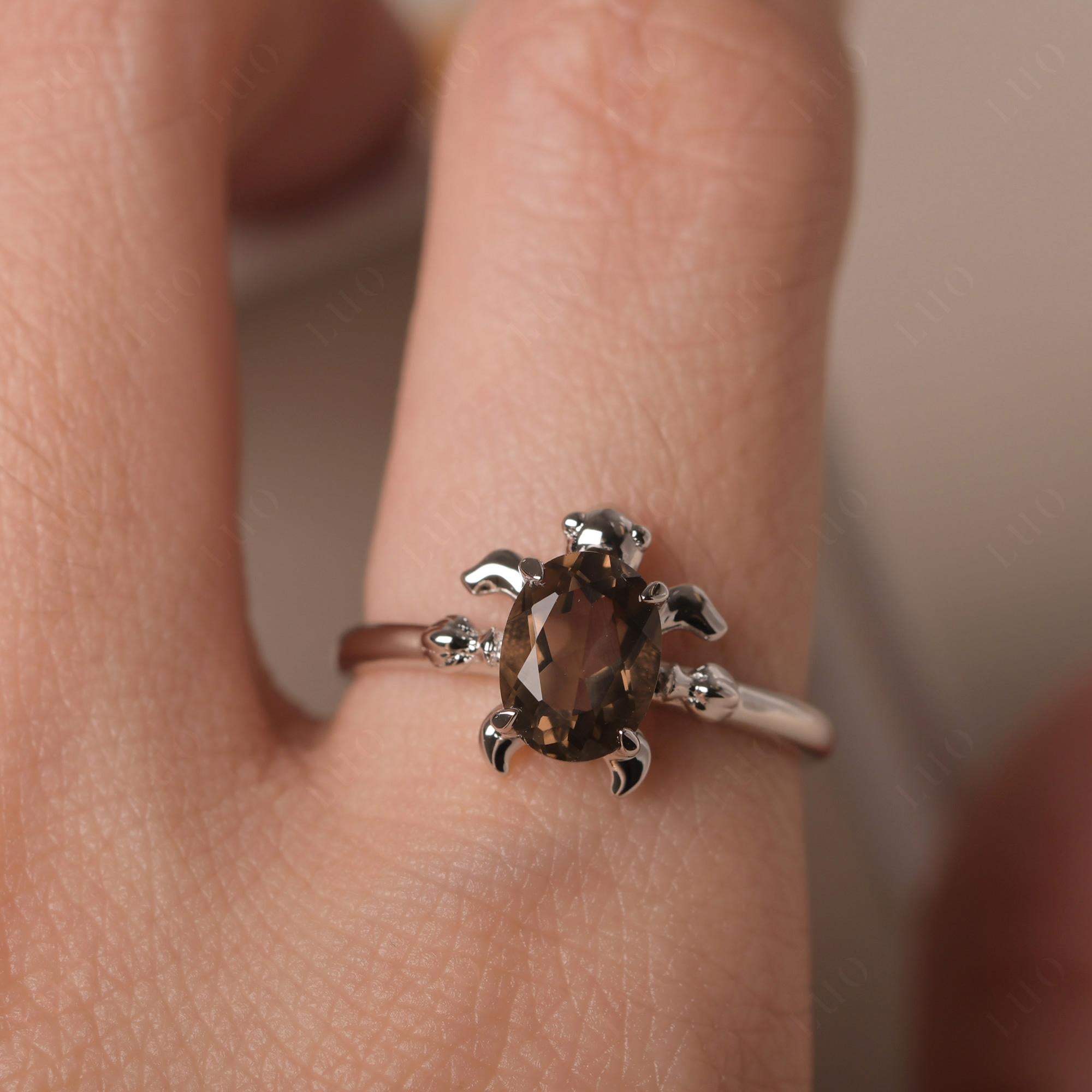 Oval Cut Smoky Quartz Turtle Ring - LUO Jewelry