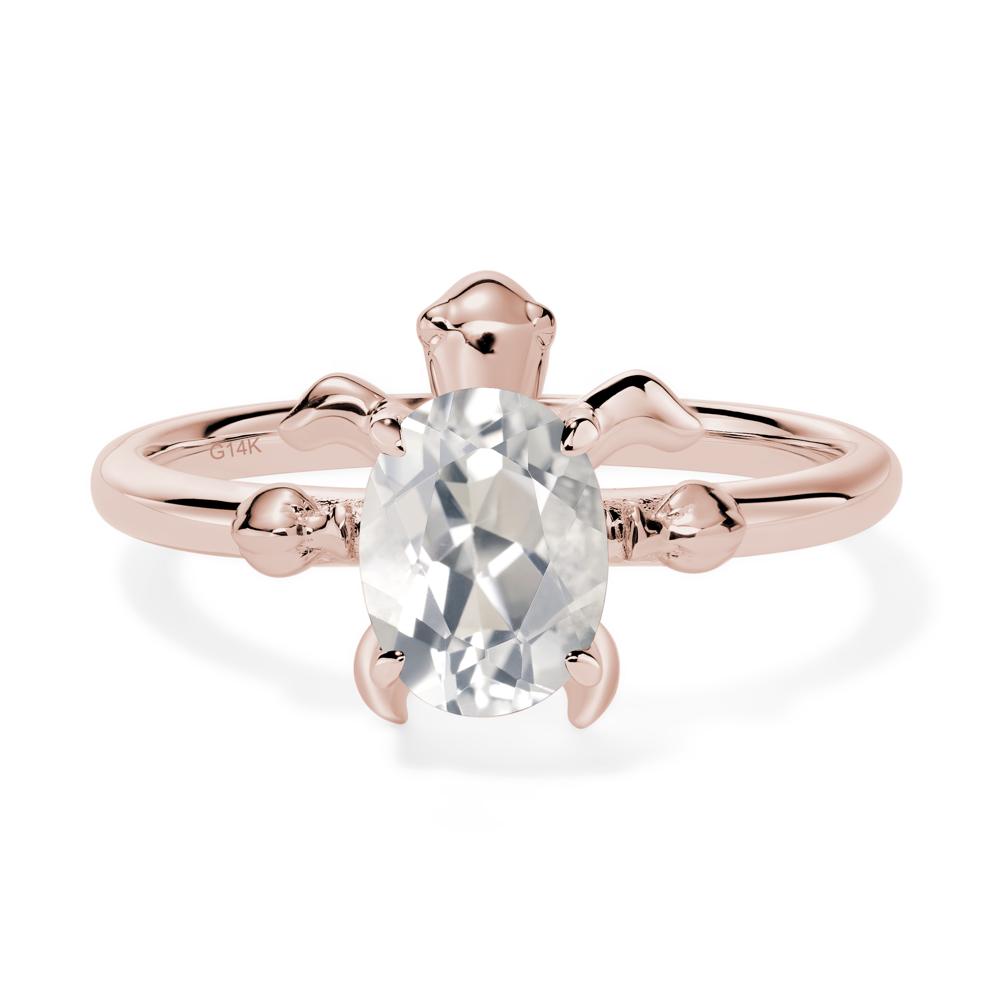 Oval Cut White Topaz Turtle Ring - LUO Jewelry #metal_14k rose gold