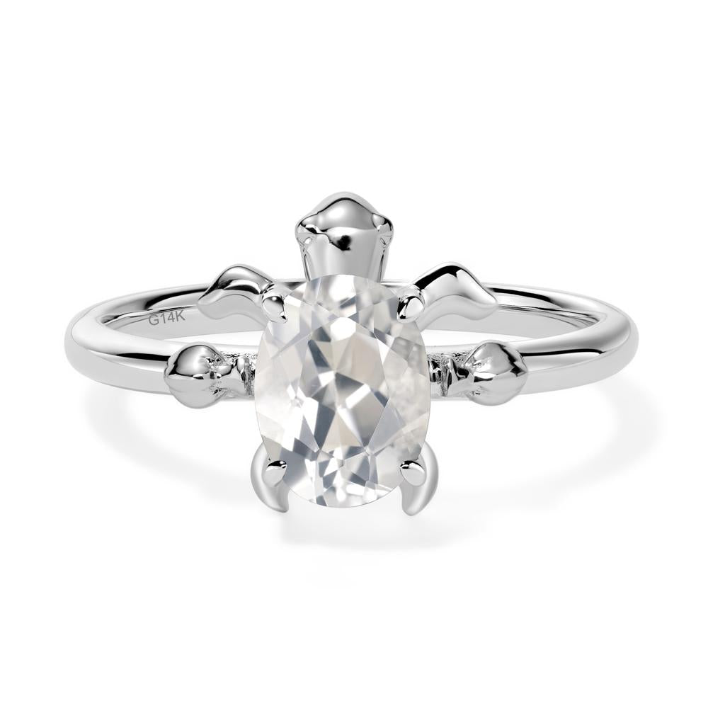 Oval Cut White Topaz Turtle Ring - LUO Jewelry #metal_14k white gold