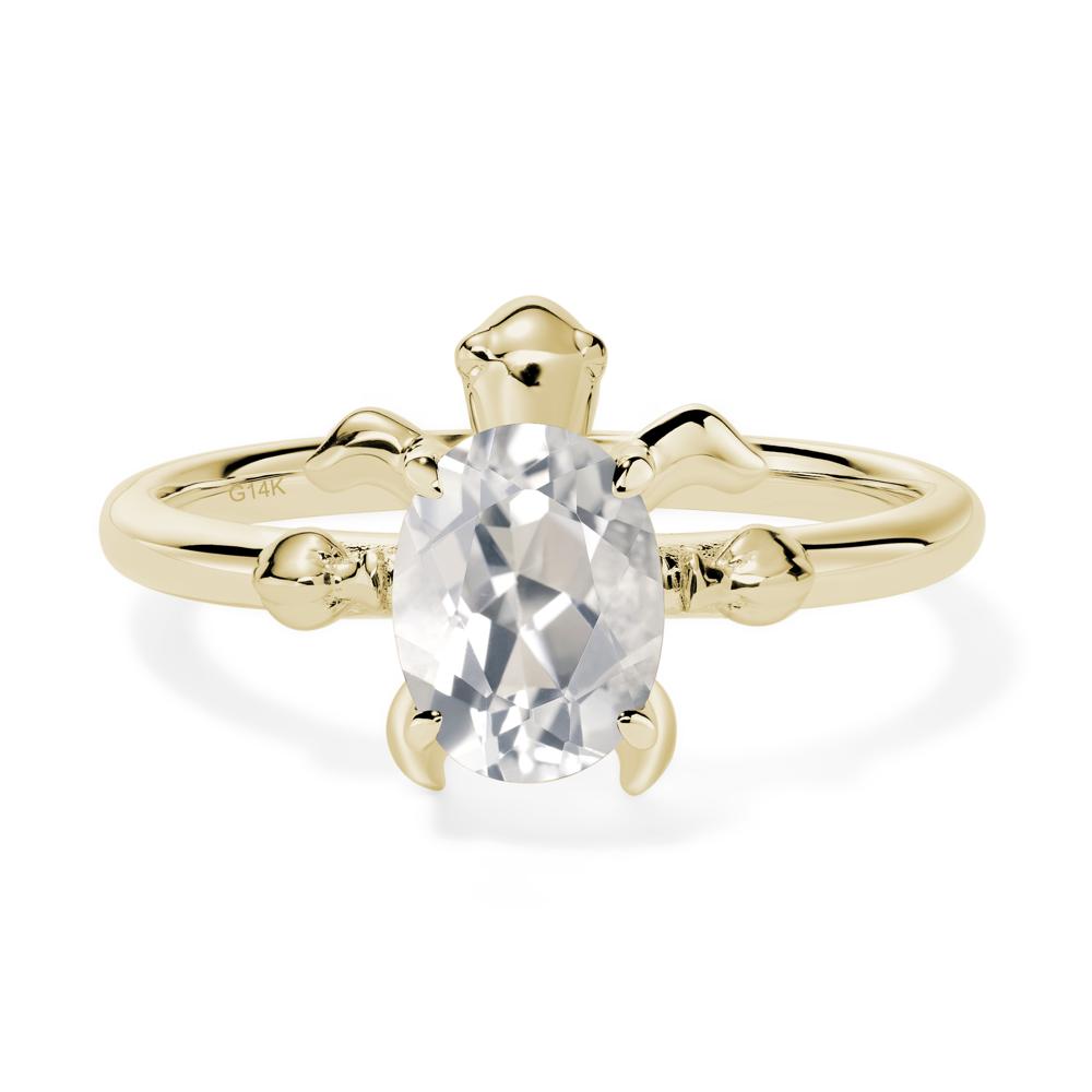 Oval Cut White Topaz Turtle Ring - LUO Jewelry #metal_14k yellow gold