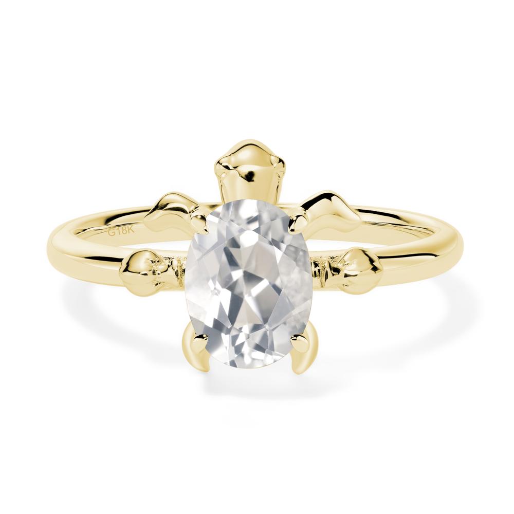 Oval Cut White Topaz Turtle Ring - LUO Jewelry #metal_18k yellow gold