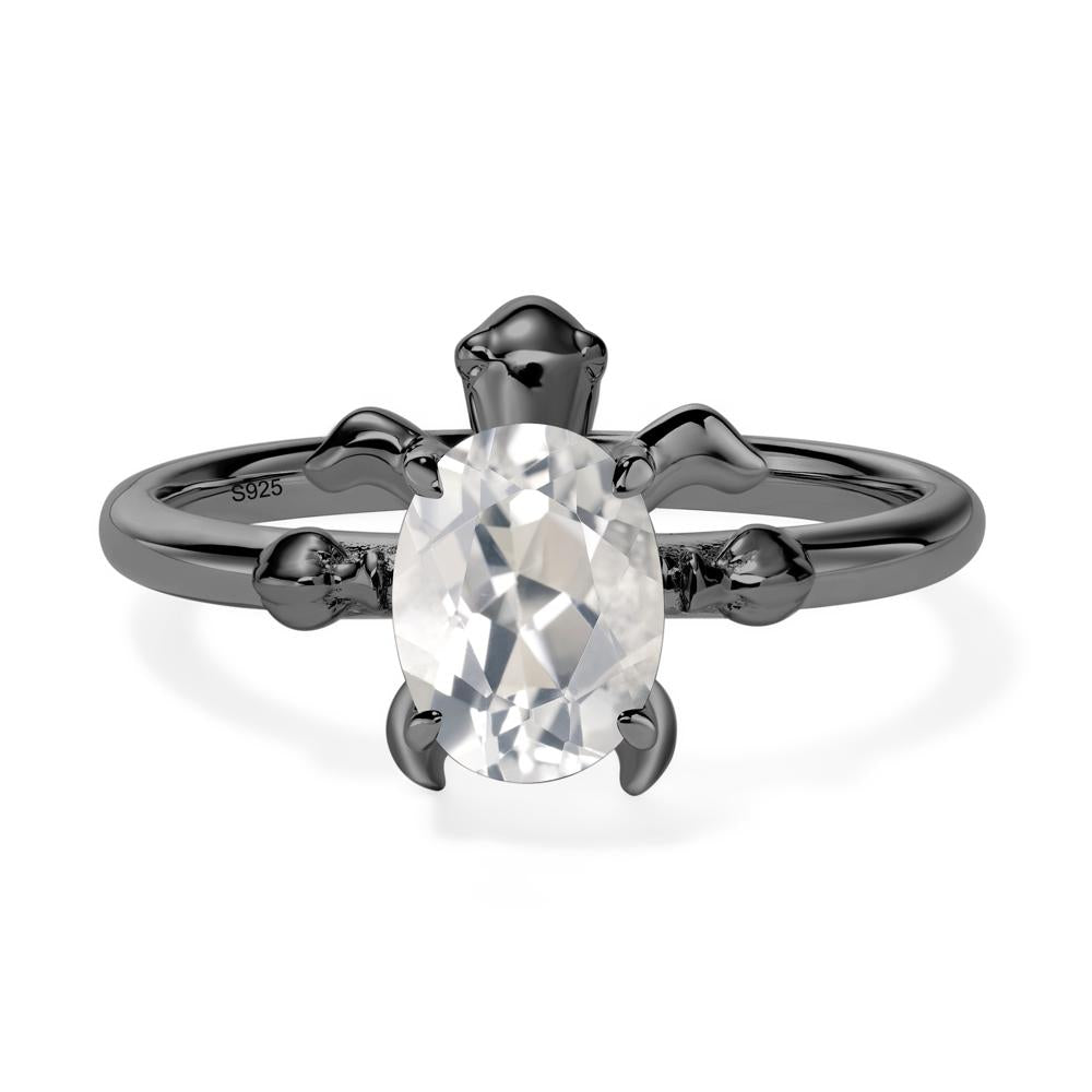 Oval Cut White Topaz Turtle Ring - LUO Jewelry #metal_black finish sterling silver