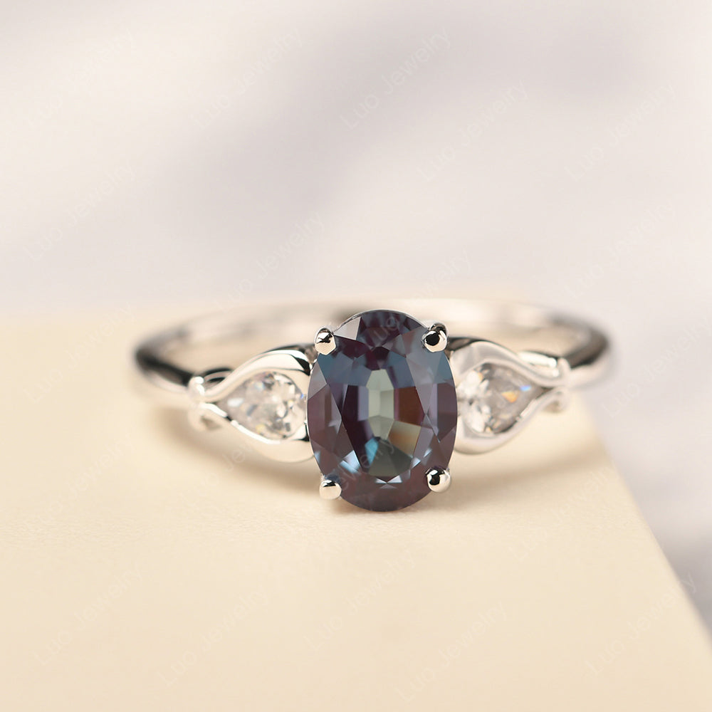 Vintage Alexandrite Ring With Pear Side Stones - LUO Jewelry