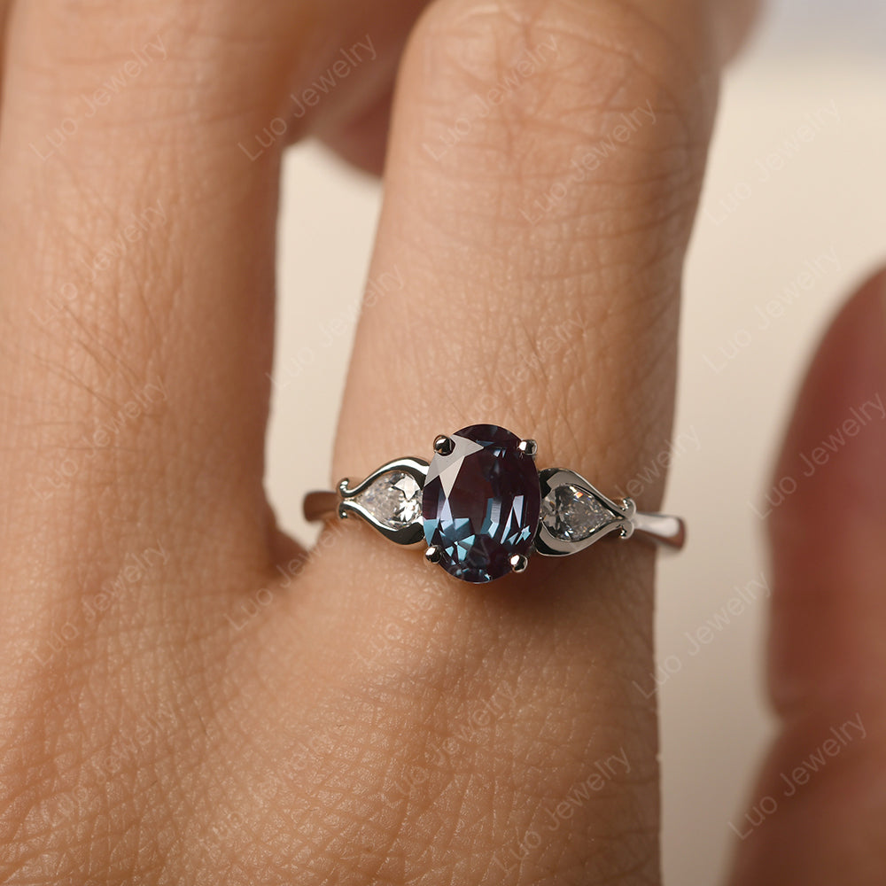 Vintage Alexandrite Ring With Pear Side Stones - LUO Jewelry