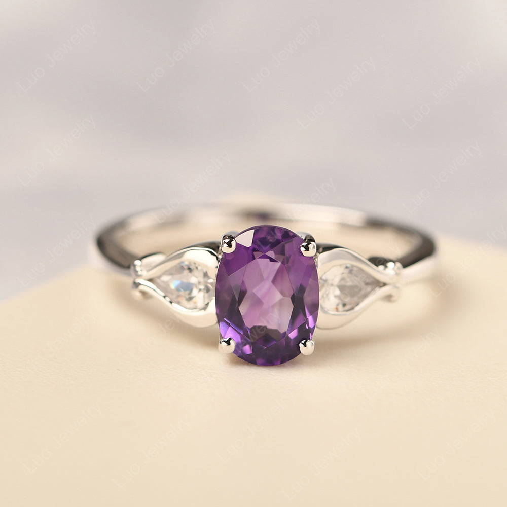 Vintage Amethyst Ring With Pear Side Stones - LUO Jewelry
