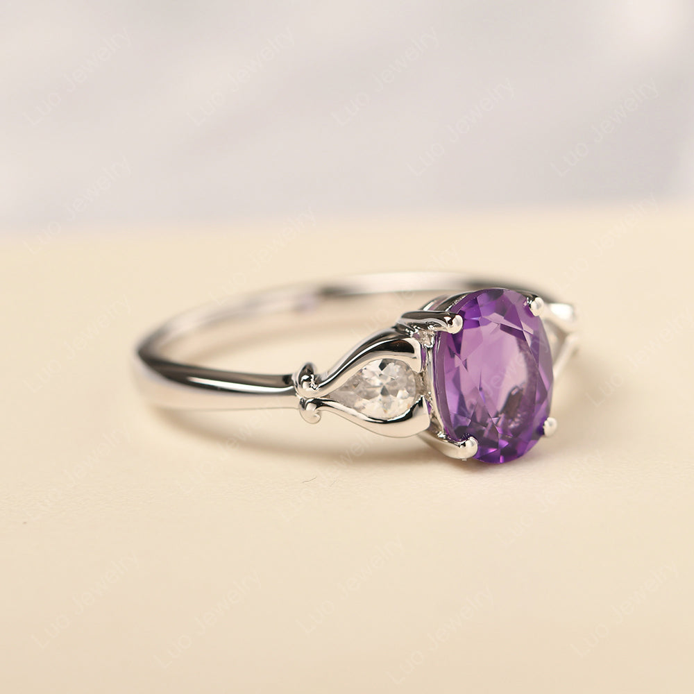 Vintage Amethyst Ring With Pear Side Stones - LUO Jewelry