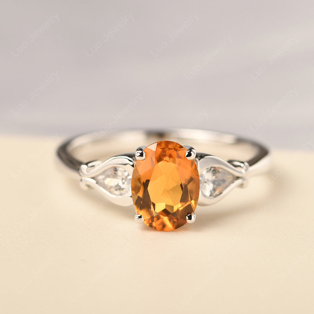 Vintage Citrine Ring With Pear Side Stones - LUO Jewelry