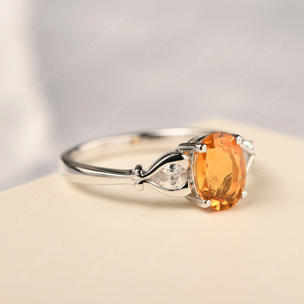 Vintage Citrine Ring With Pear Side Stones - LUO Jewelry