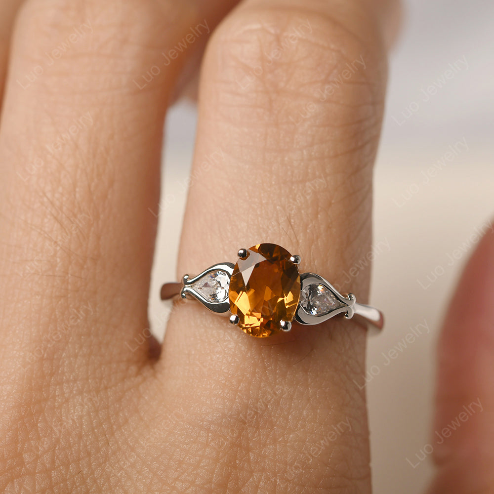Vintage Citrine Ring With Pear Side Stones - LUO Jewelry