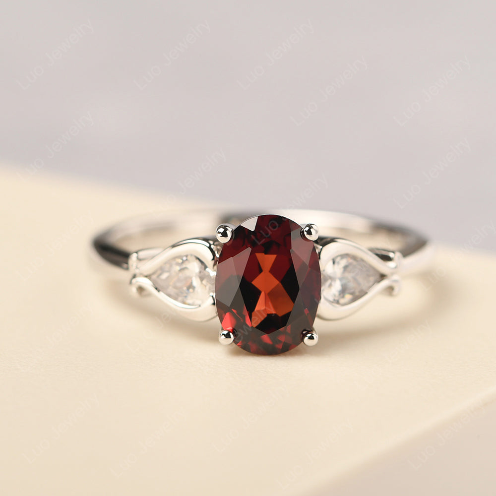 Vintage Garnet Ring With Pear Side Stones - LUO Jewelry