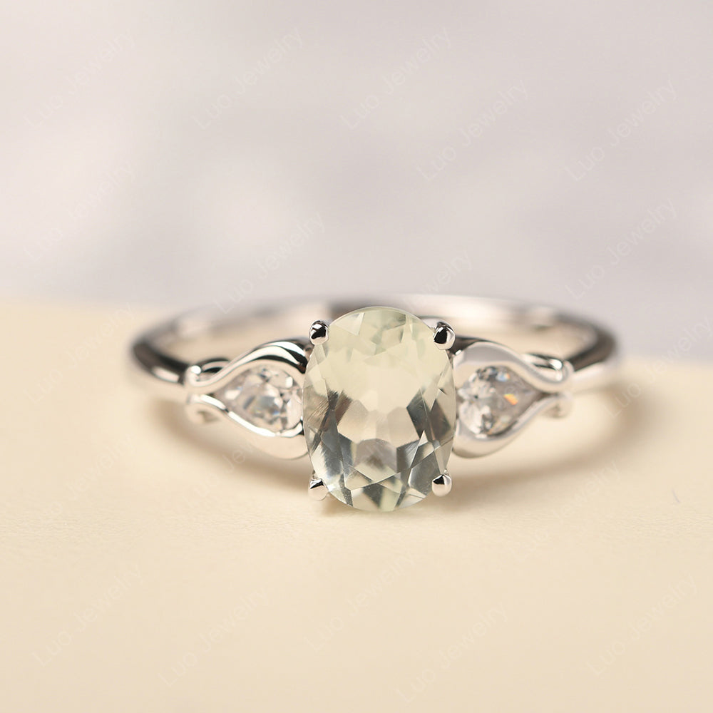 Vintage Green Amethyst Ring With Pear Side Stones - LUO Jewelry