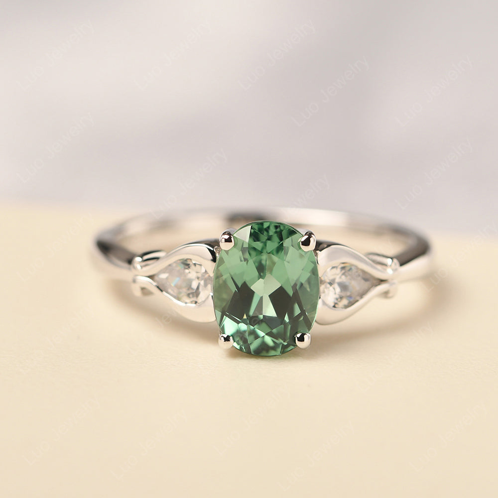 Vintage Green Sapphire Ring With Pear Side Stones - LUO Jewelry