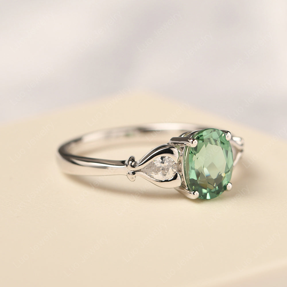 Vintage Green Sapphire Ring With Pear Side Stones - LUO Jewelry