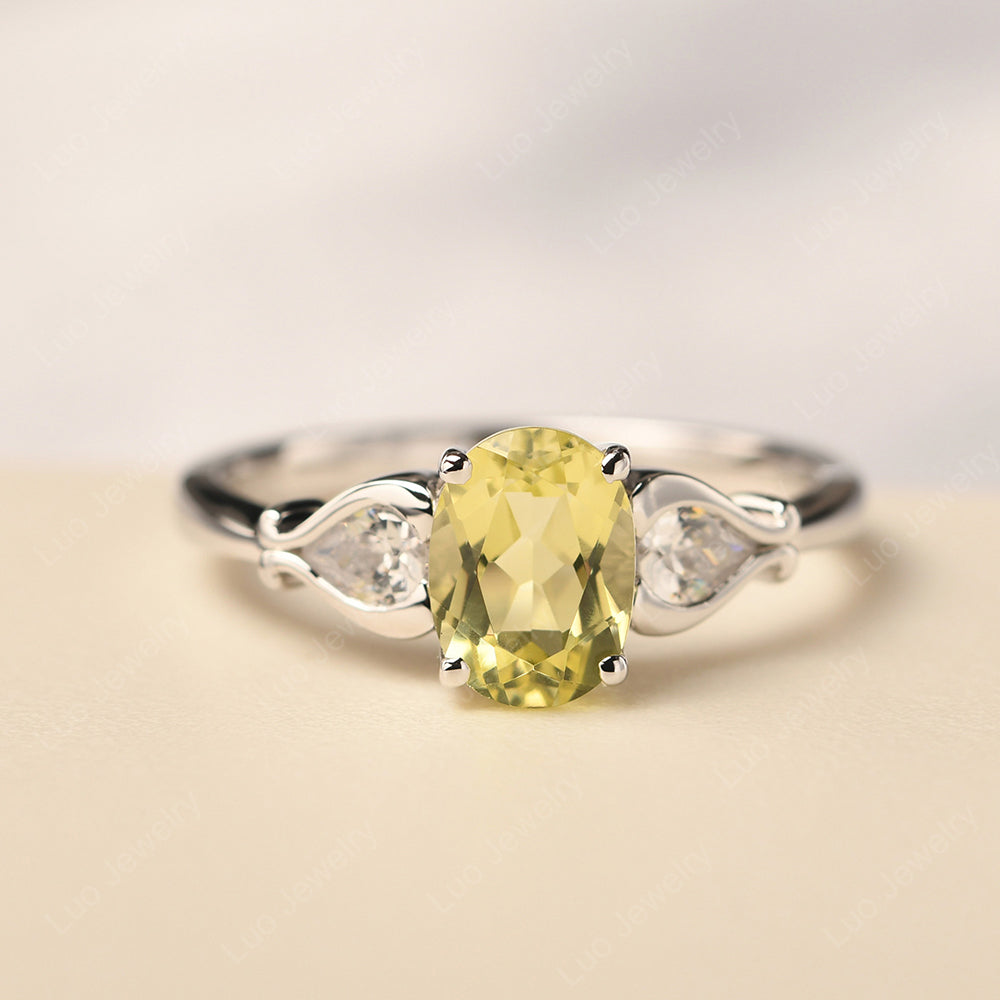 Vintage Lemon Quartz Ring With Pear Side Stones - LUO Jewelry