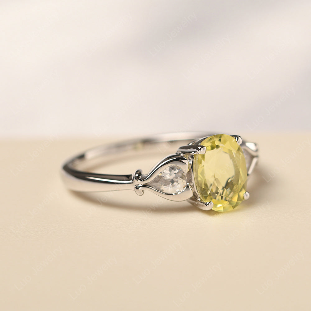Vintage Lemon Quartz Ring With Pear Side Stones - LUO Jewelry