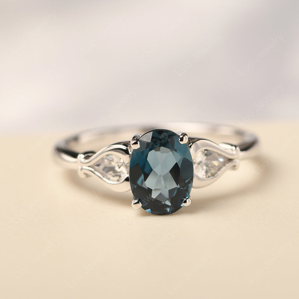 Vintage London Blue Topaz Ring With Pear Side Stones - LUO Jewelry