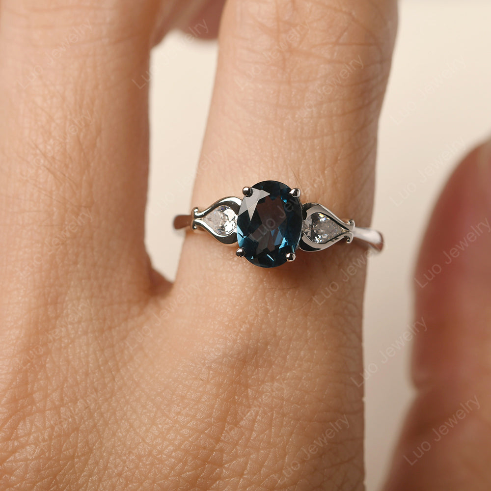 Vintage London Blue Topaz Ring With Pear Side Stones - LUO Jewelry