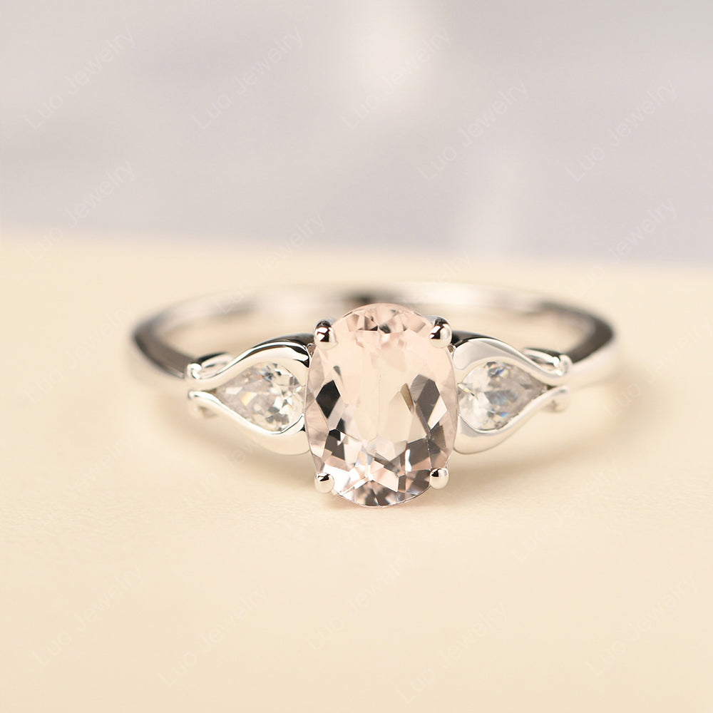 Vintage Morganite Ring With Pear Side Stones - LUO Jewelry