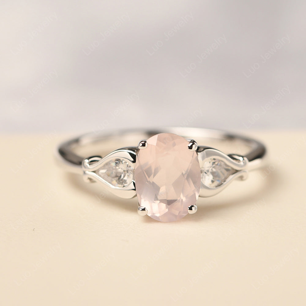 Vintage Rose Quartz Ring With Pear Side Stones - LUO Jewelry