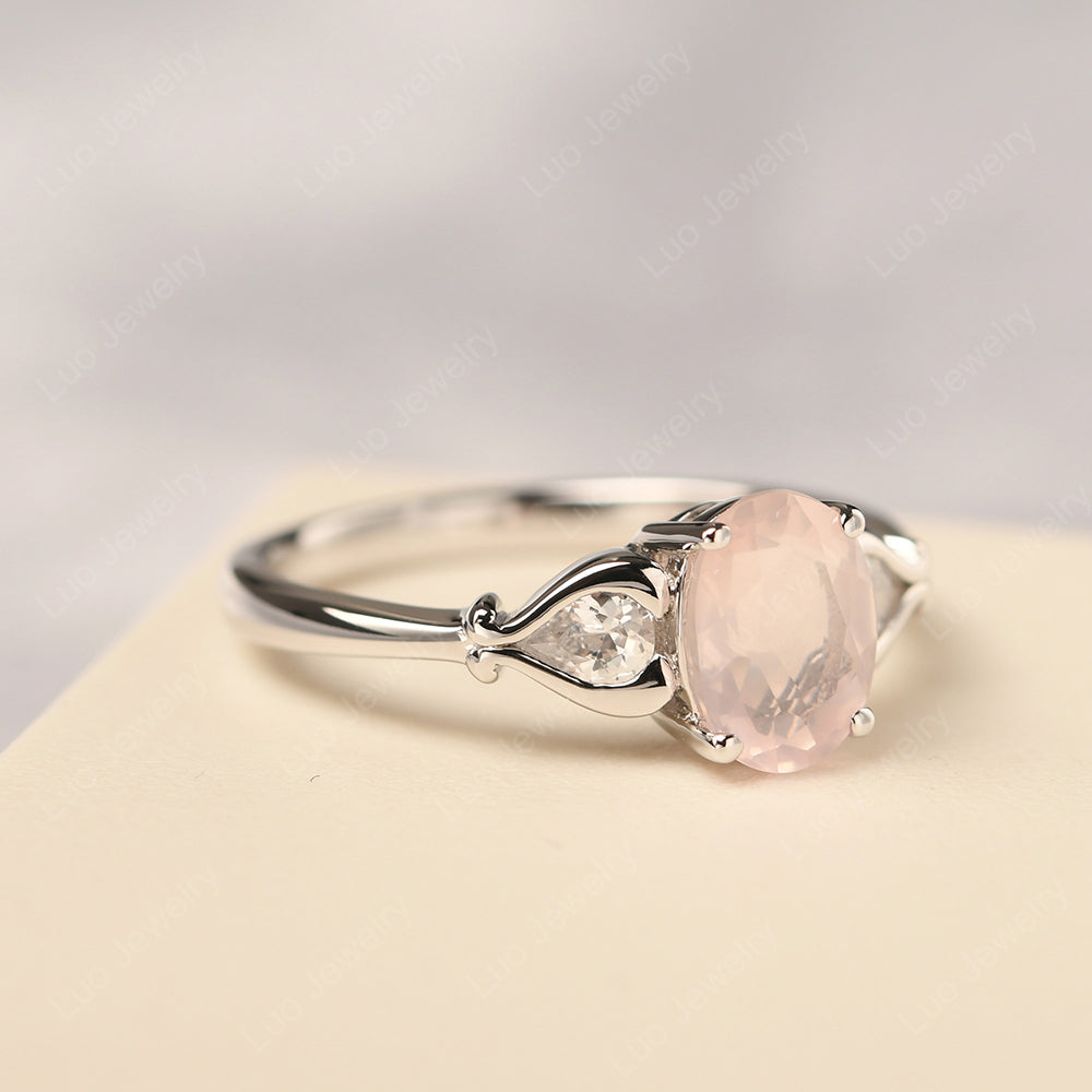 Vintage Rose Quartz Ring With Pear Side Stones - LUO Jewelry