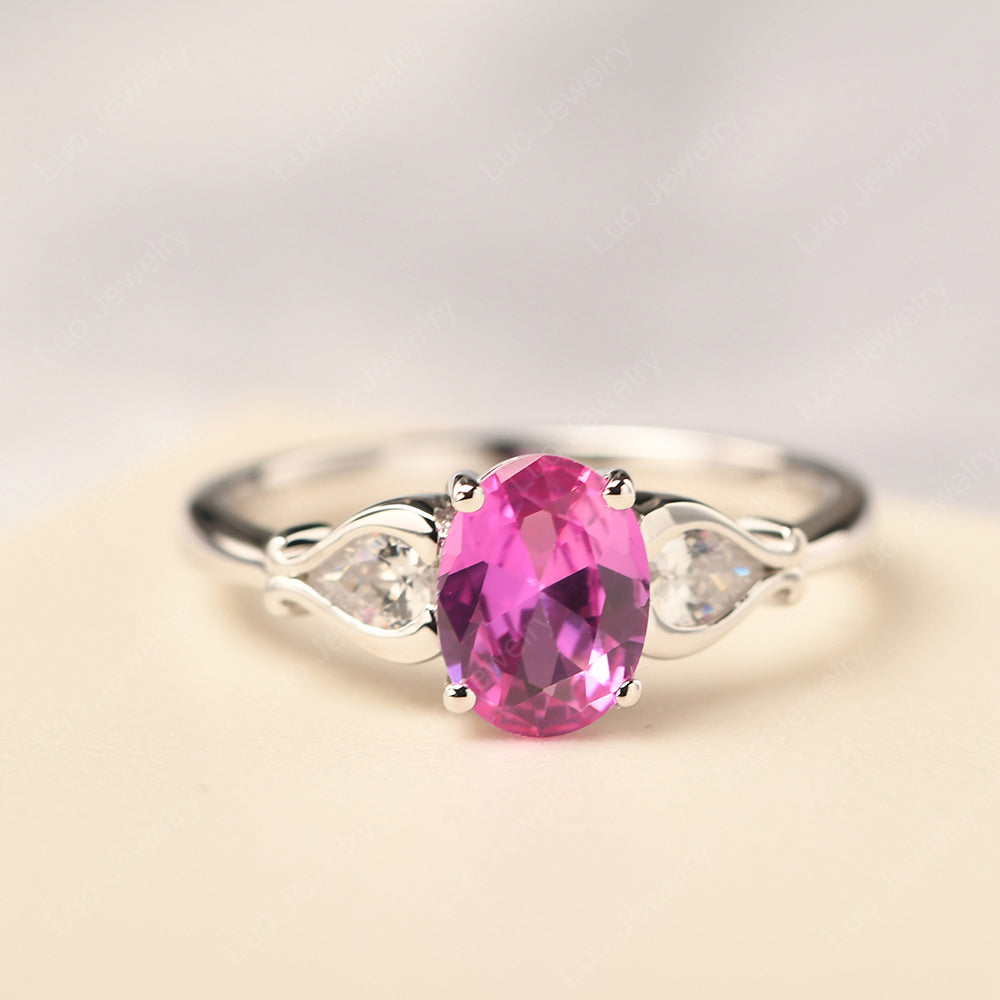 Vintage Pink Sapphire Ring With Pear Side Stones - LUO Jewelry