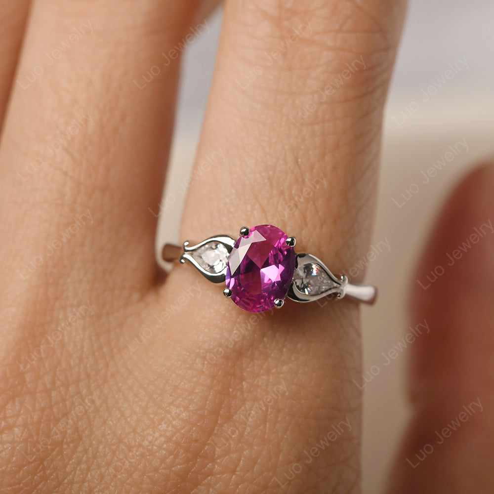 Vintage Pink Sapphire Ring With Pear Side Stones - LUO Jewelry