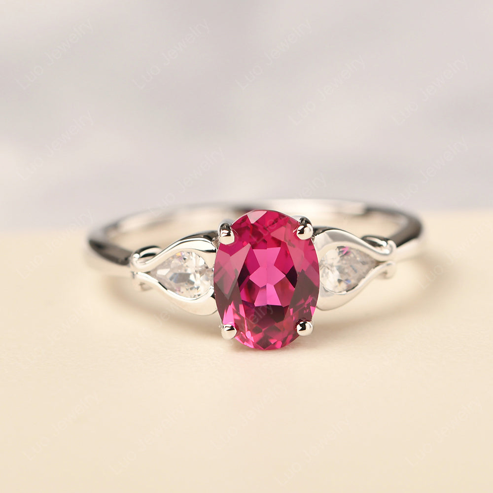Vintage Ruby Ring With Pear Side Stones - LUO Jewelry