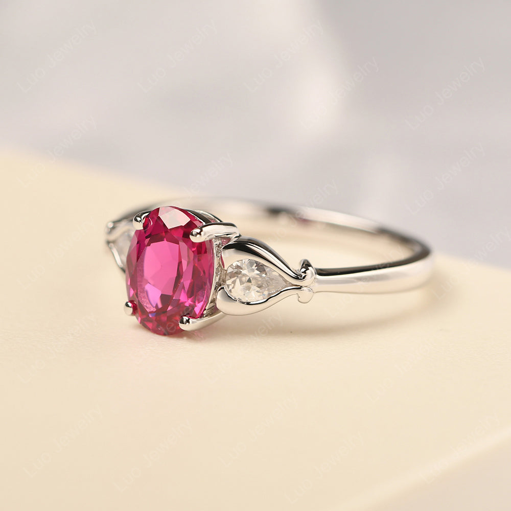 Vintage Ruby Ring With Pear Side Stones - LUO Jewelry