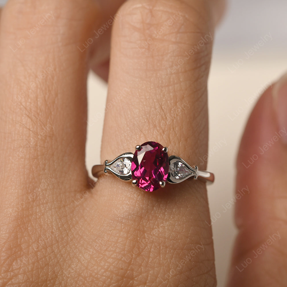 Vintage Ruby Ring With Pear Side Stones - LUO Jewelry